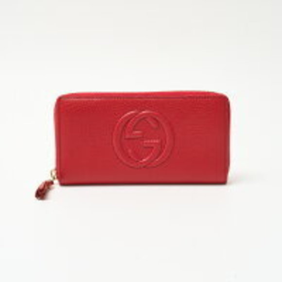 Gucci Soho Interlocking Zip Wallet Leather Red GG - Picture 1 of 7